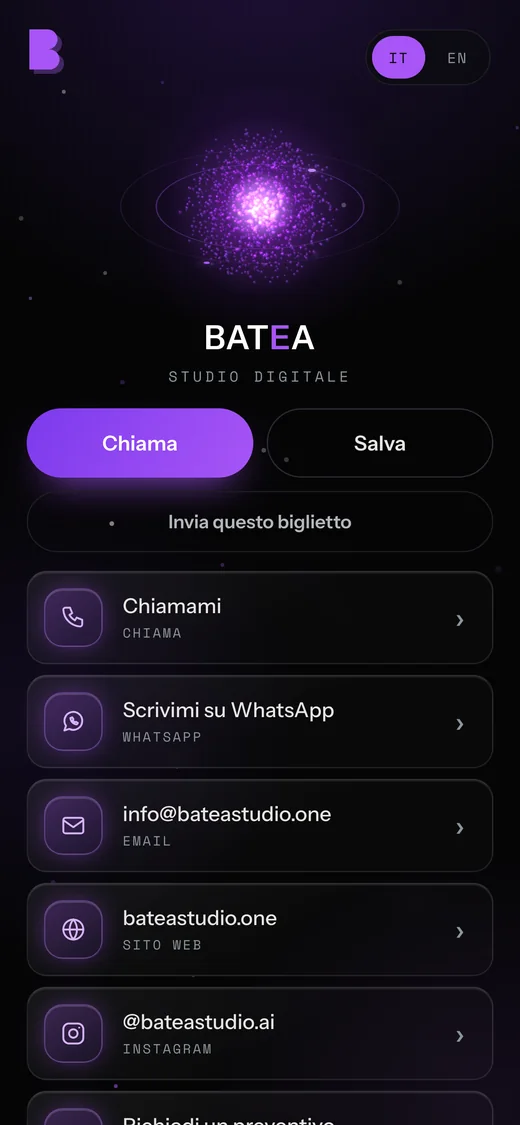 Pagina digitale del biglietto BATEA