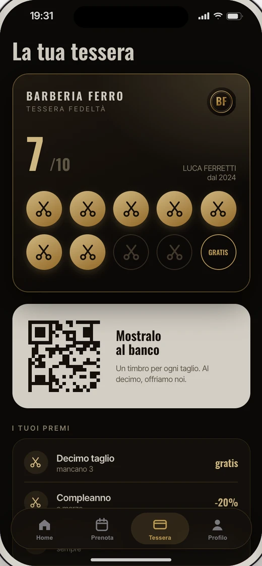 L'app: la tessera fedeltà da mostrare al banco