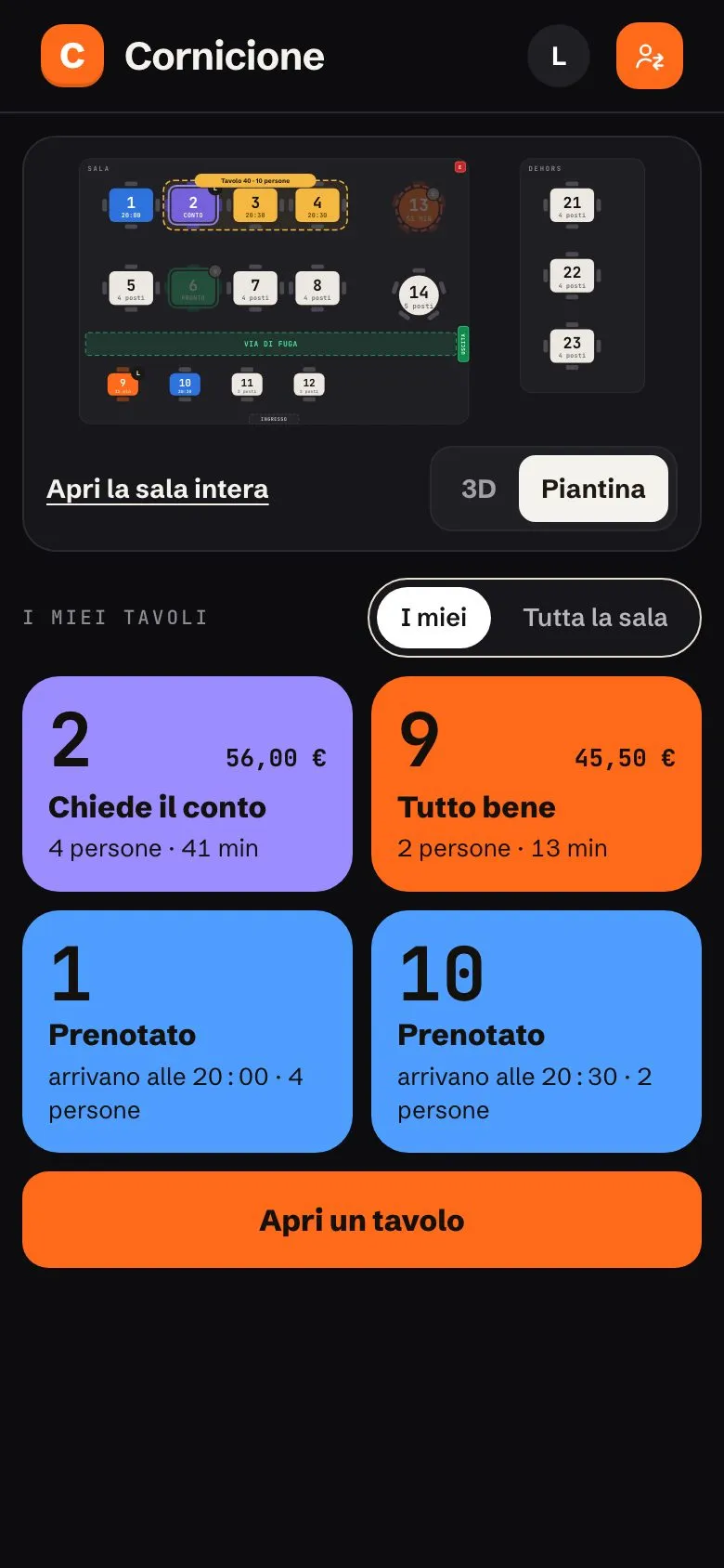 I tavoli del cameriere sul telefono
