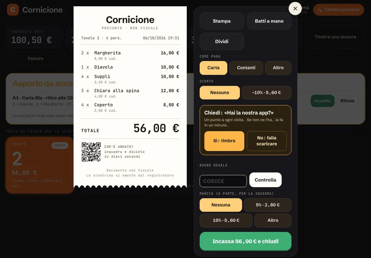 Il preconto non fiscale di un tavolo, con carta o contanti