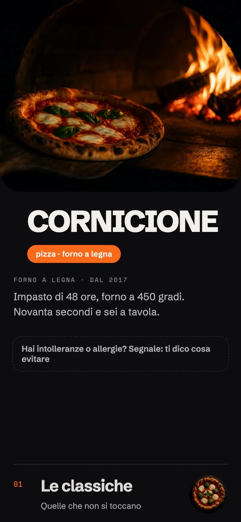 Il menù come lo vede il cliente dal telefono